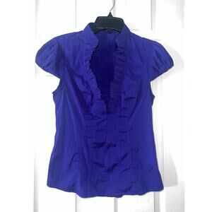 Express V Neck Ruffled Purple Short Sleeve Top Blouse Side Zip Sz S Small